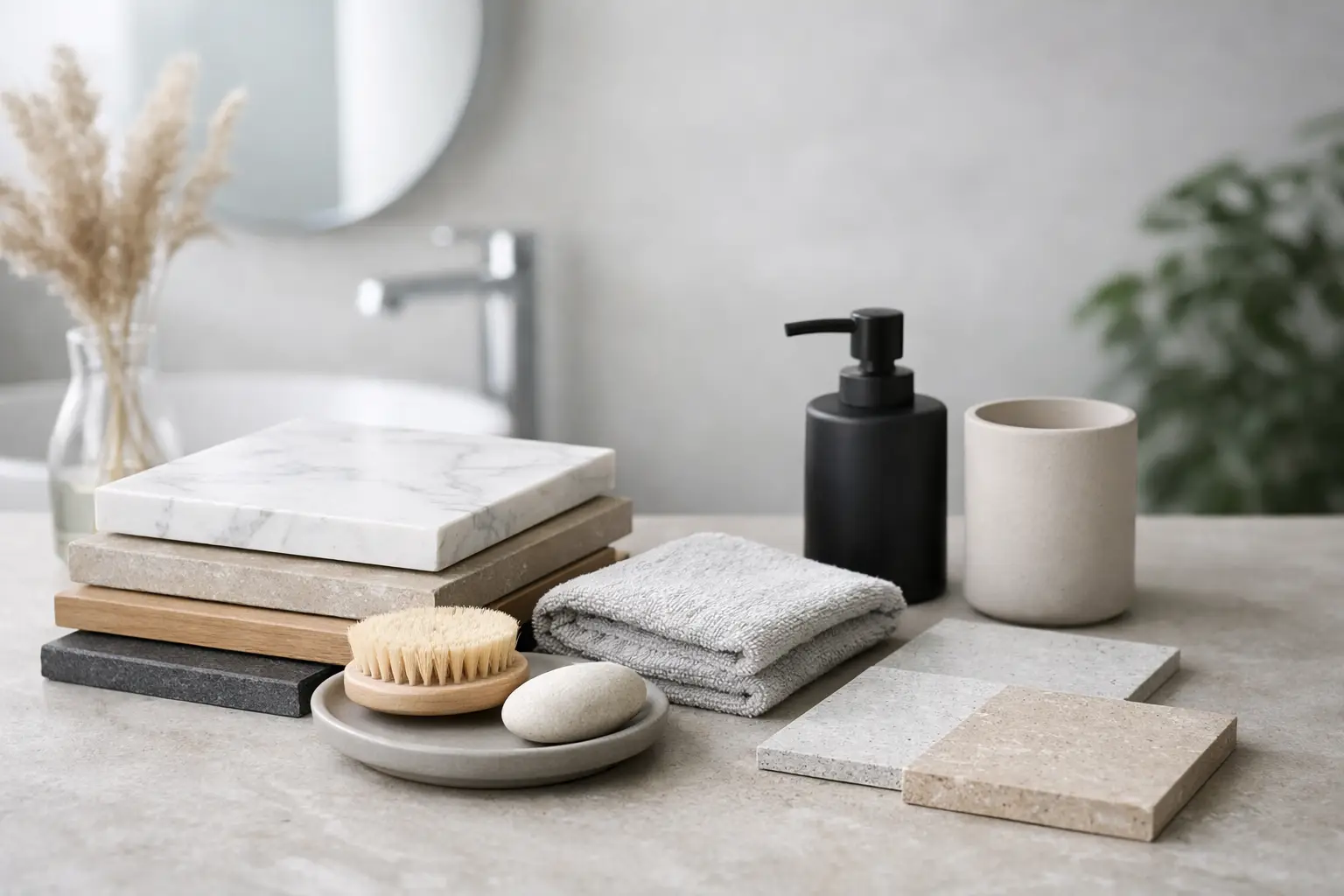 Materialer til minimalistisk badeværelse