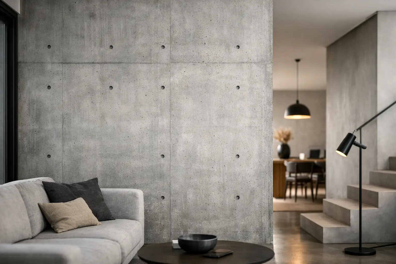 Sichtbeton væg indendørs - stil og styrke
